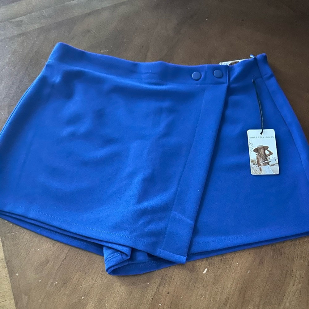 Sincerely Jules Blue Skort-Style Shorts with Wrap Front - Picture 1 of 7